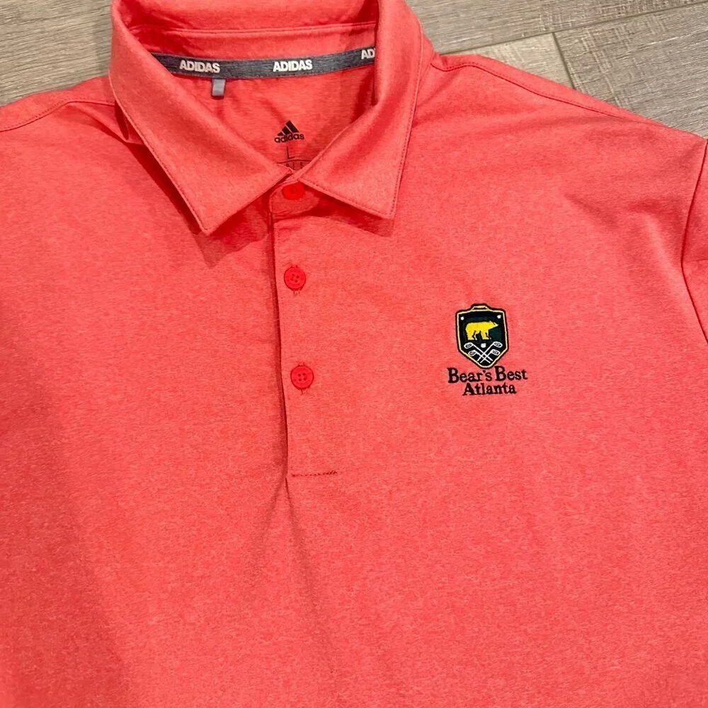 ADIDAS MENS CORAL ORANGE LARGE DRI FIT POLO SHIRT BEARS BEST LOGO